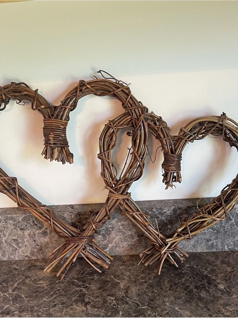 2 Vintage Grapevine Twig Heart Shaped Wall Hangings Primitive Rustic Country